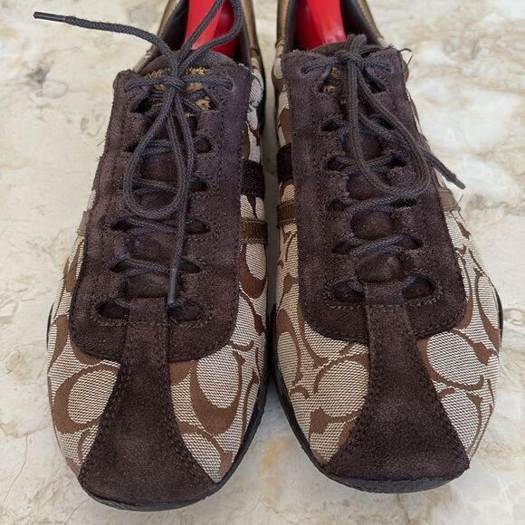 Coach Katelyn Sneakers C Monogram Leather Gold Brown Tan Classic - Picture 9 of 14